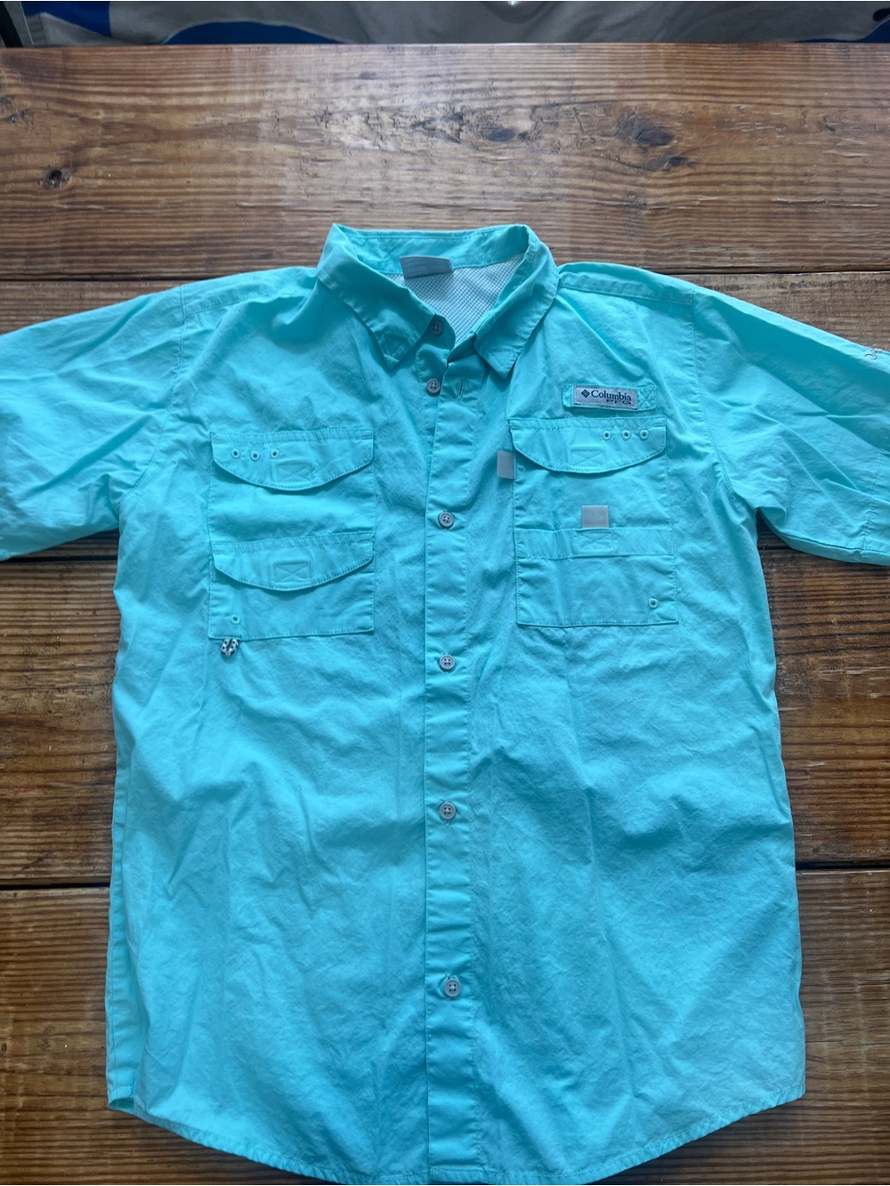 Columbia boys xl Lightweight Short-Sleeve Fishing Shirt - Aqua